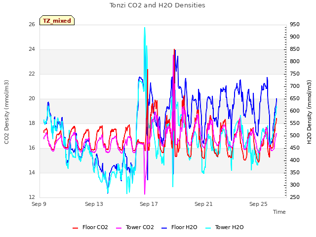 Explore the graph:Tonzi CO2 and H2O Densities in a new window