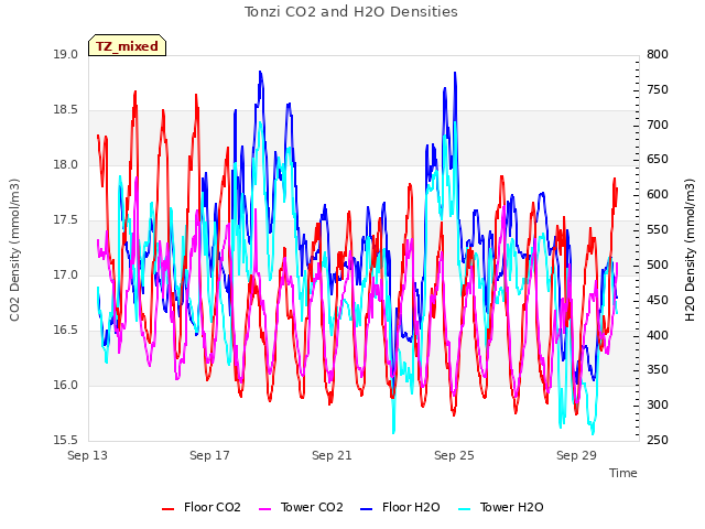 Explore the graph:Tonzi CO2 and H2O Densities in a new window