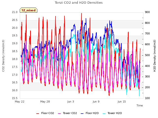 Graph showing Tonzi CO2 and H2O Densities