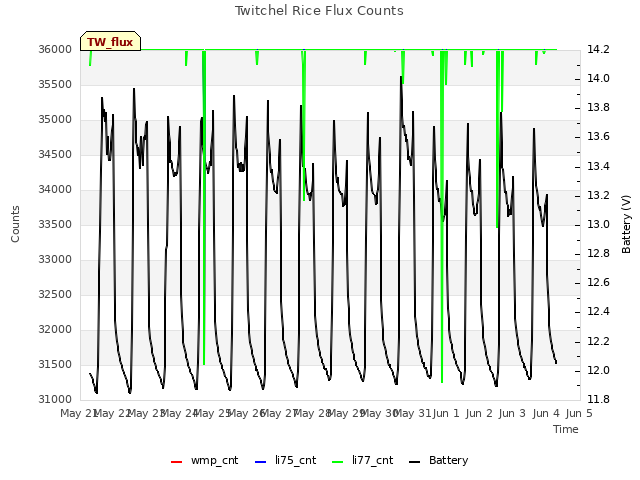 plot of Twitchel Rice Flux Counts