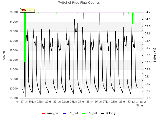 plot of Twitchel Rice Flux Counts