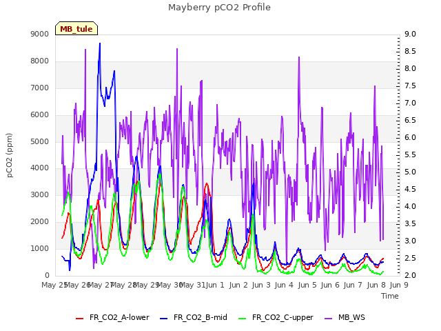 plot of Mayberry pCO2 Profile