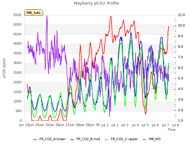 plot of Mayberry pCO2 Profile