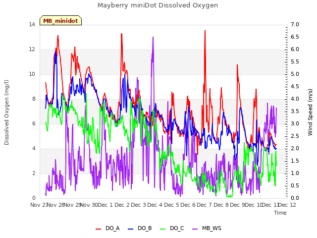 plot of Mayberry miniDot Dissolved Oxygen