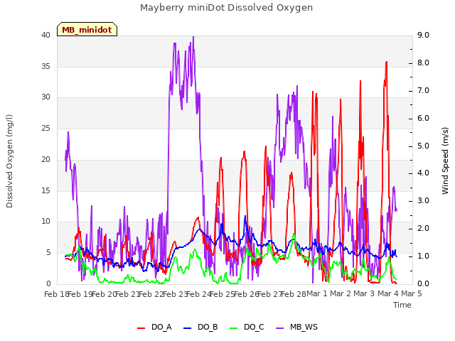 plot of Mayberry miniDot Dissolved Oxygen