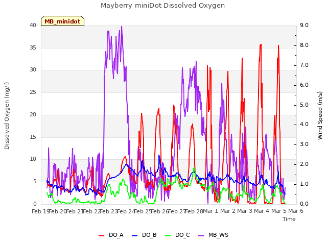 plot of Mayberry miniDot Dissolved Oxygen