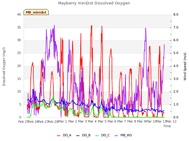 plot of Mayberry miniDot Dissolved Oxygen