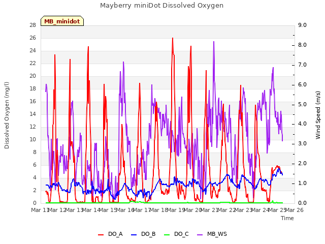 plot of Mayberry miniDot Dissolved Oxygen