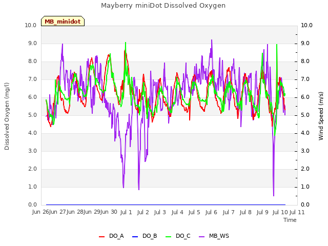 plot of Mayberry miniDot Dissolved Oxygen