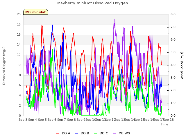 plot of Mayberry miniDot Dissolved Oxygen