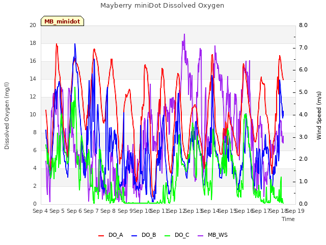 plot of Mayberry miniDot Dissolved Oxygen