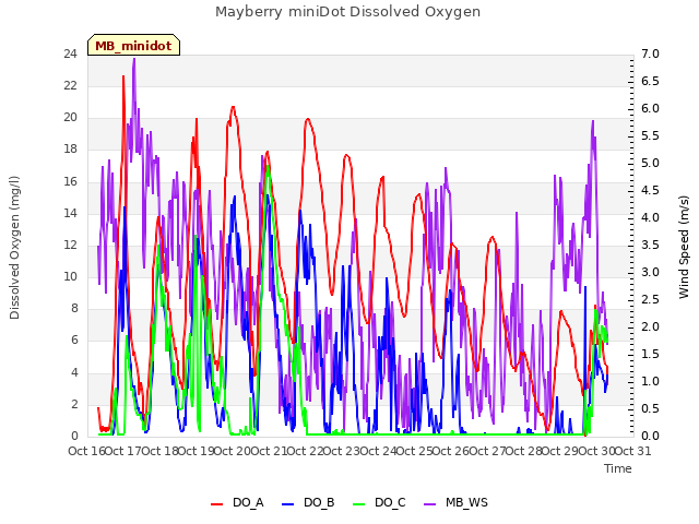 plot of Mayberry miniDot Dissolved Oxygen