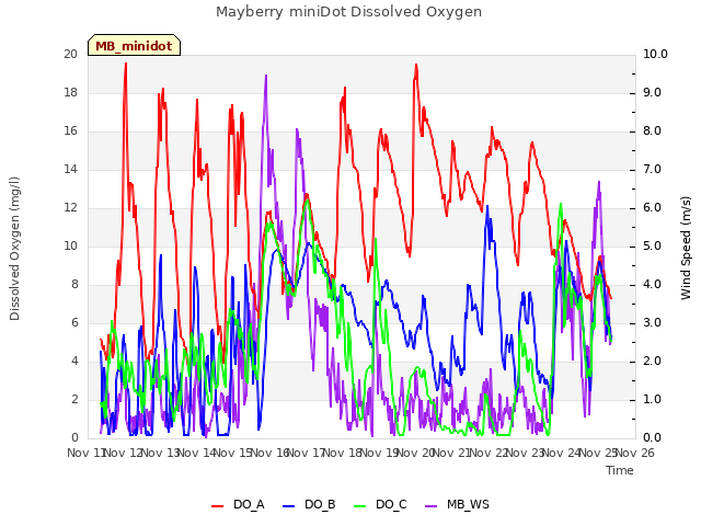 plot of Mayberry miniDot Dissolved Oxygen