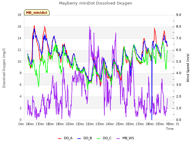 plot of Mayberry miniDot Dissolved Oxygen