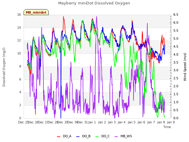 plot of Mayberry miniDot Dissolved Oxygen