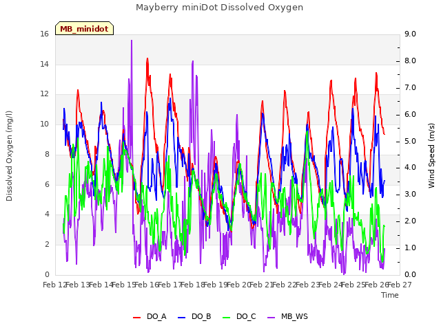 plot of Mayberry miniDot Dissolved Oxygen