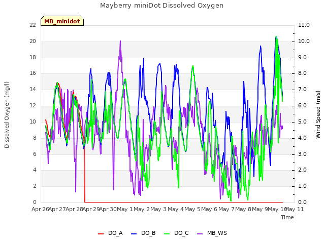 plot of Mayberry miniDot Dissolved Oxygen