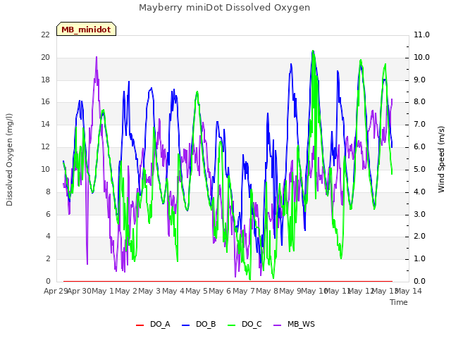 plot of Mayberry miniDot Dissolved Oxygen