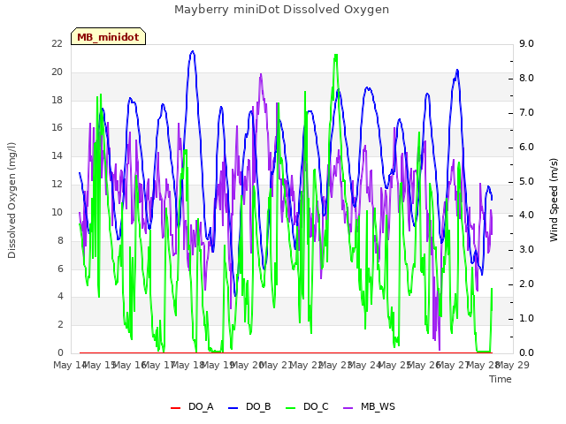 plot of Mayberry miniDot Dissolved Oxygen