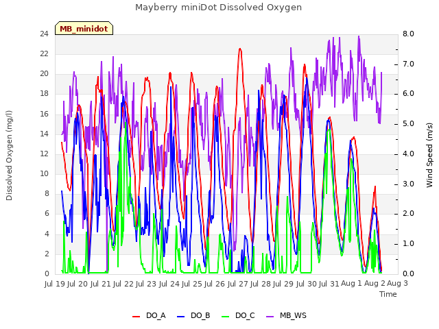 plot of Mayberry miniDot Dissolved Oxygen