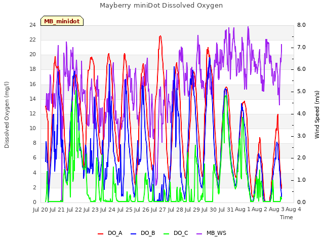 plot of Mayberry miniDot Dissolved Oxygen