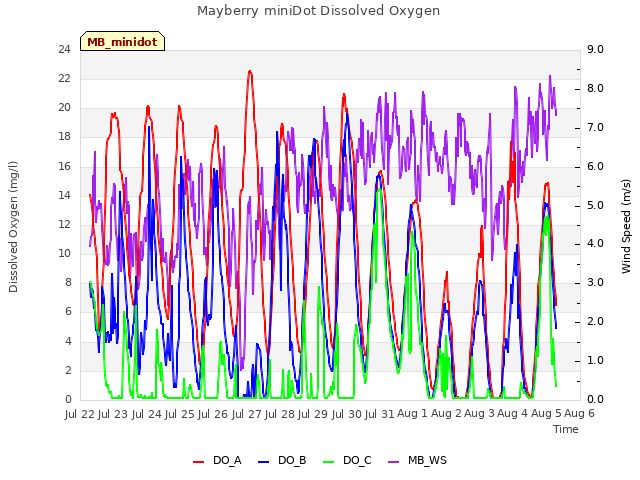 plot of Mayberry miniDot Dissolved Oxygen