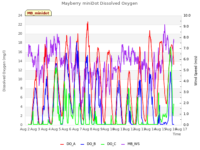 plot of Mayberry miniDot Dissolved Oxygen