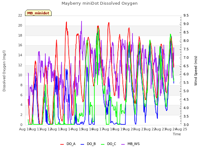 plot of Mayberry miniDot Dissolved Oxygen