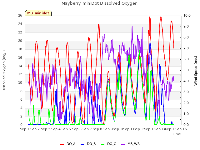 plot of Mayberry miniDot Dissolved Oxygen