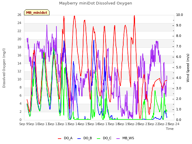 plot of Mayberry miniDot Dissolved Oxygen