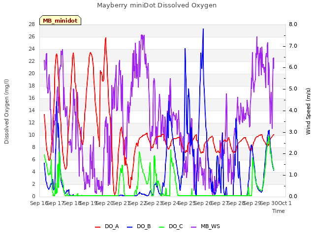 plot of Mayberry miniDot Dissolved Oxygen