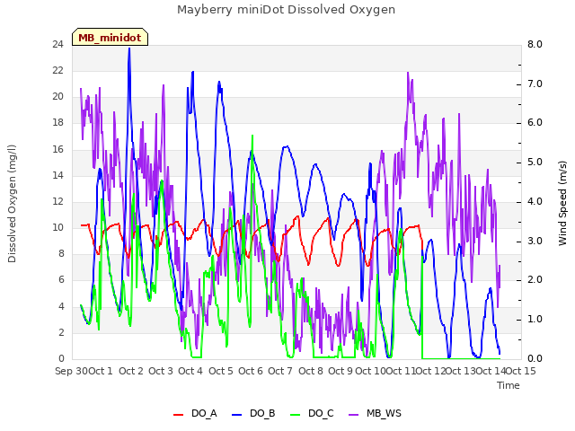 plot of Mayberry miniDot Dissolved Oxygen