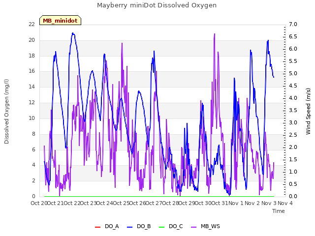 plot of Mayberry miniDot Dissolved Oxygen