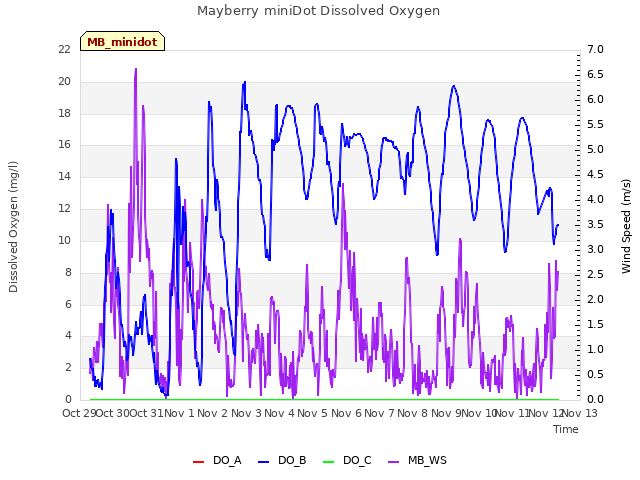 plot of Mayberry miniDot Dissolved Oxygen