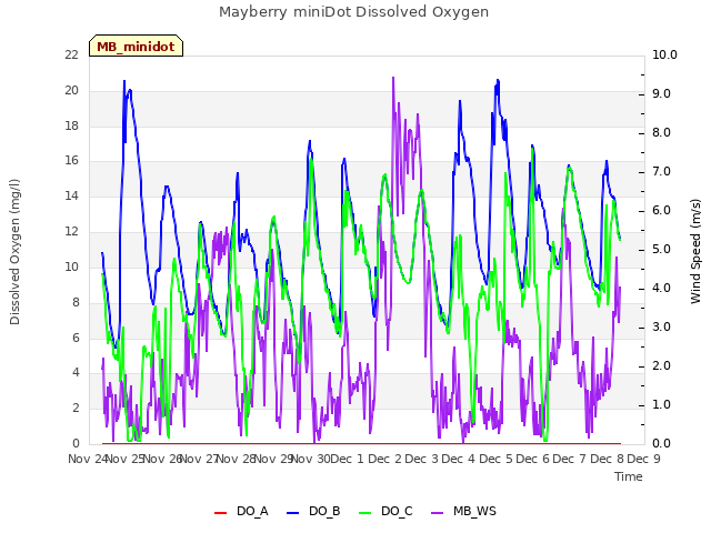 plot of Mayberry miniDot Dissolved Oxygen