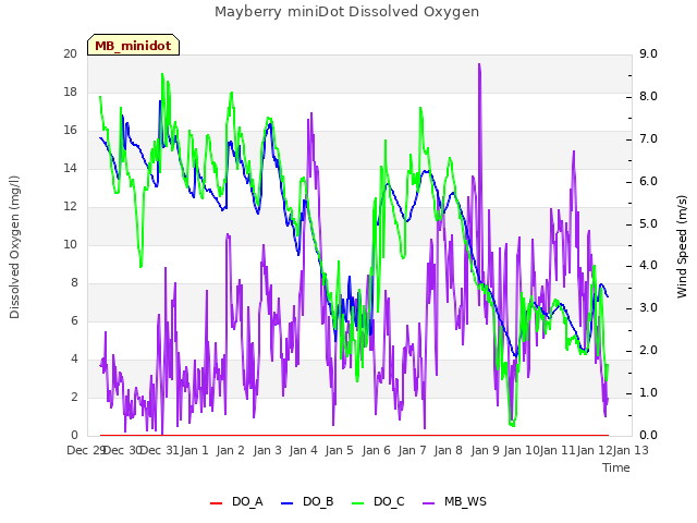 plot of Mayberry miniDot Dissolved Oxygen