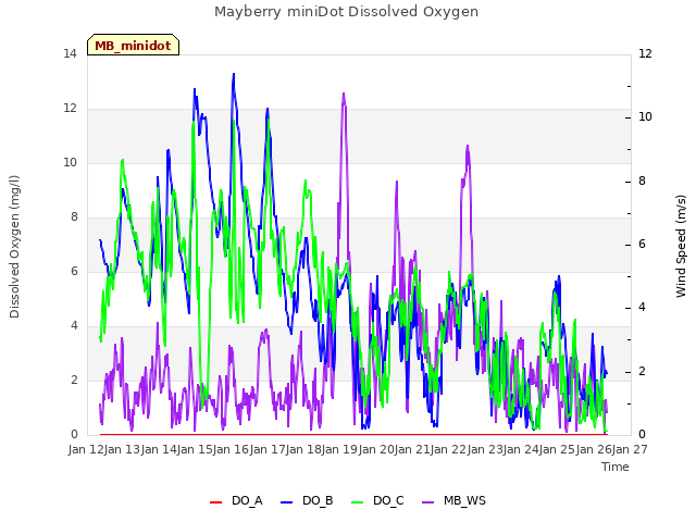 plot of Mayberry miniDot Dissolved Oxygen