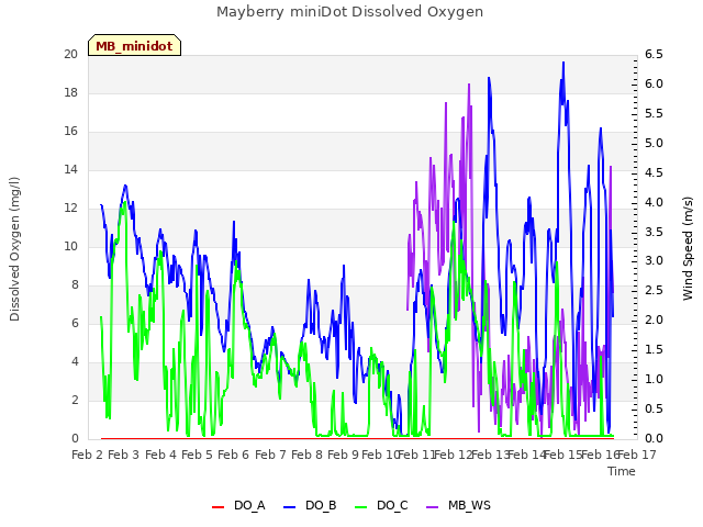 plot of Mayberry miniDot Dissolved Oxygen