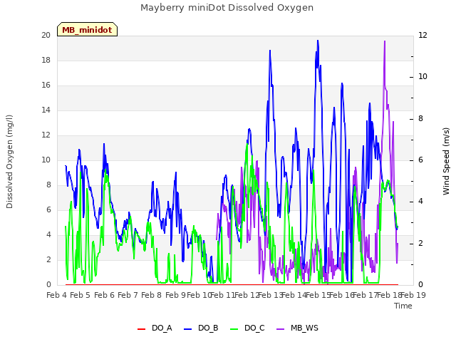 plot of Mayberry miniDot Dissolved Oxygen