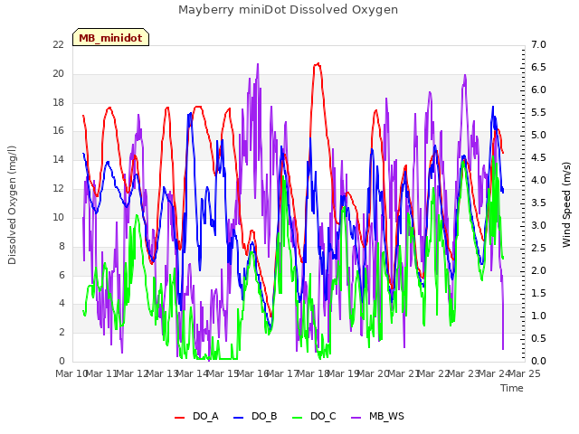 plot of Mayberry miniDot Dissolved Oxygen