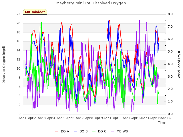 plot of Mayberry miniDot Dissolved Oxygen