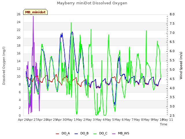 plot of Mayberry miniDot Dissolved Oxygen