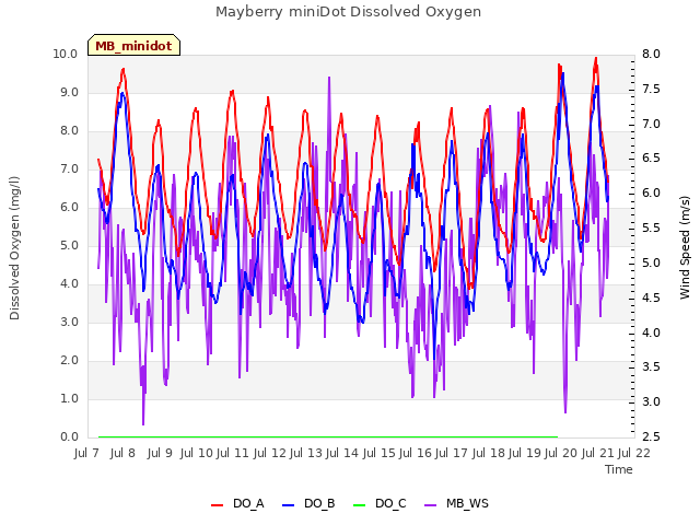 plot of Mayberry miniDot Dissolved Oxygen