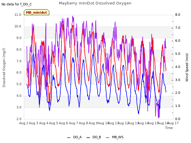 plot of Mayberry miniDot Dissolved Oxygen