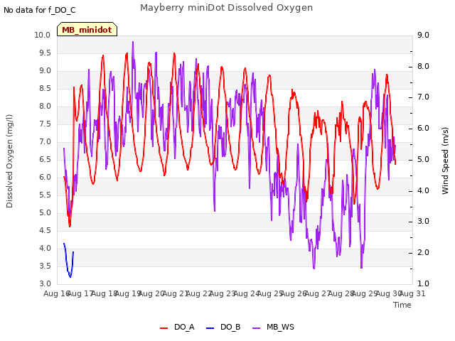 plot of Mayberry miniDot Dissolved Oxygen