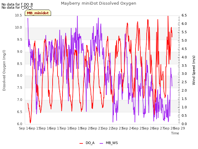 plot of Mayberry miniDot Dissolved Oxygen