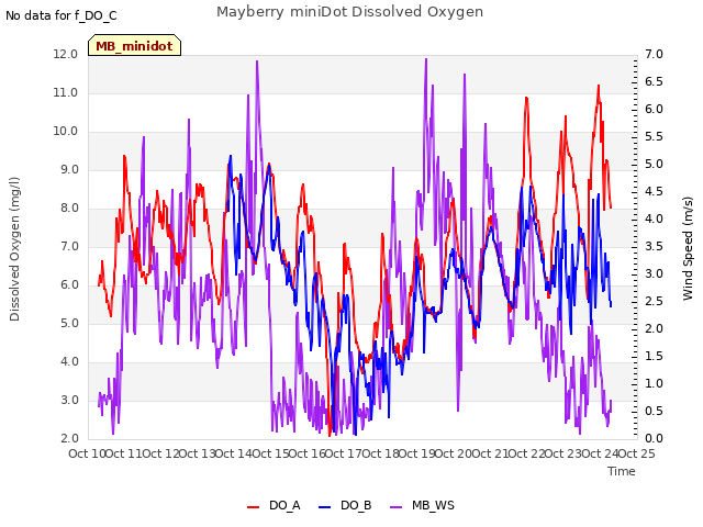 plot of Mayberry miniDot Dissolved Oxygen