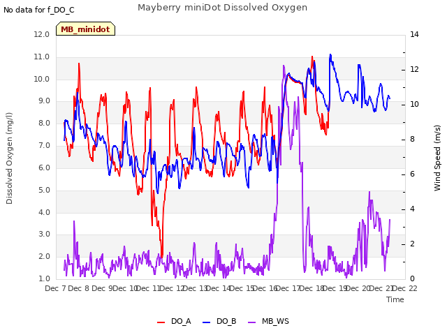 plot of Mayberry miniDot Dissolved Oxygen