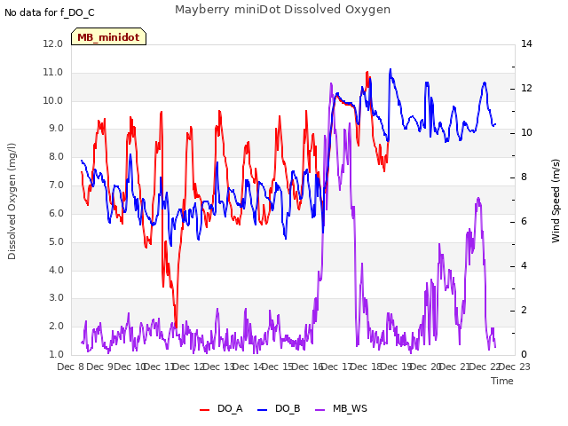 plot of Mayberry miniDot Dissolved Oxygen