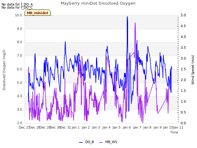 plot of Mayberry miniDot Dissolved Oxygen